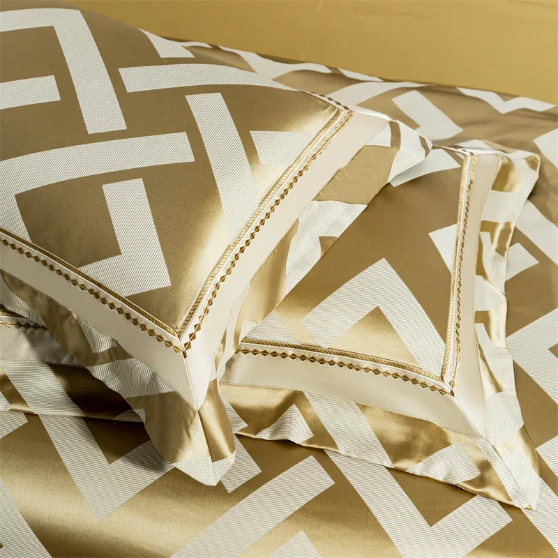 Artfan American Jacquard Brocade & Egyptian Cotton Embroidered Bedding Set with Pillowcase