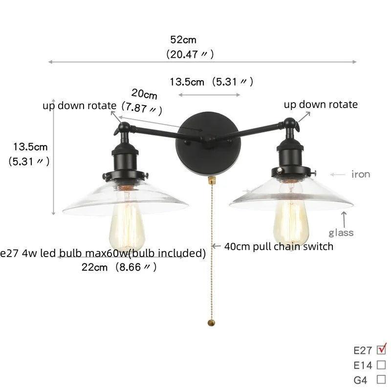 Artfan lighting Black LED Wall Lamp Sconce Industrial Loft Vintage Bathroom Mirror Light