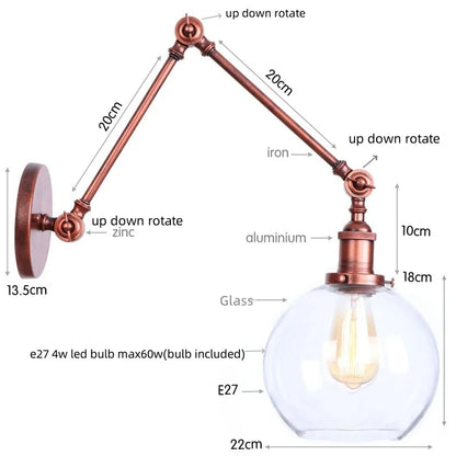 Artfan Adjustable Glass Swing Arm LED Wall Sconce with Pull Chain Switch