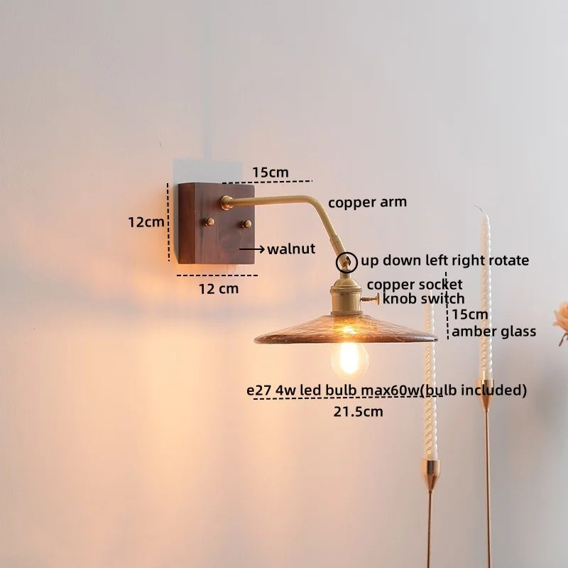 Artfan Amber Glass LED Wall Sconce Pull Chain Switch.