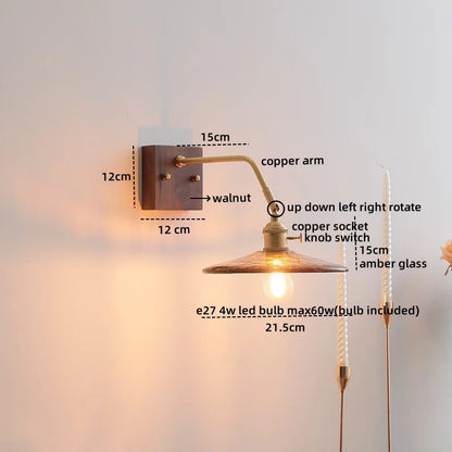 Artfan Amber Glass LED Wall Sconce Pull Chain Switch.