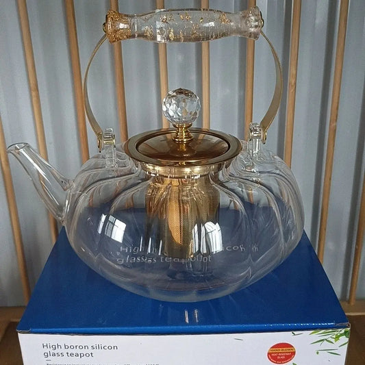 Artfan Amber Glass Teapot Filter, Heat-Resistant, Pumpkin-Shaped, Ideal for Boiling and Brewing Tea