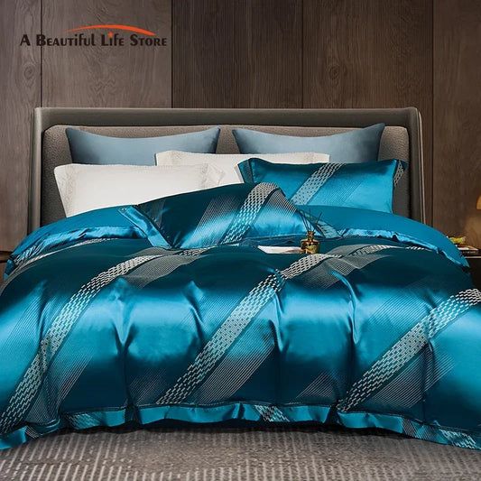 Artfan 1000TC Egyptian Cotton Satin Jacquard Patchwork Bedding Set - Full Queen King Size