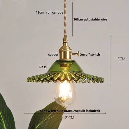 Artfan Green Glass LED Pendant Light | Nordic Modern Copper Knob Switch Hanging Fixture