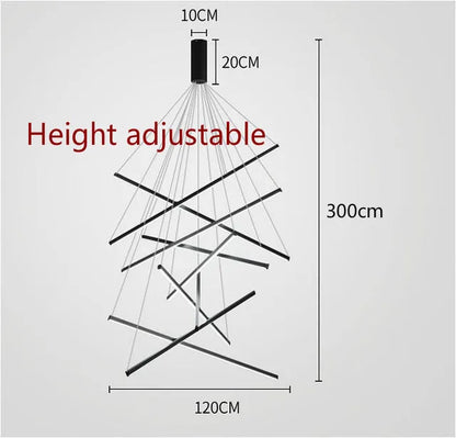Artfan lighting Black LED Stair Chandelier: Modern Ceiling Pendant Light Fixture for Hall and Living Duplex.