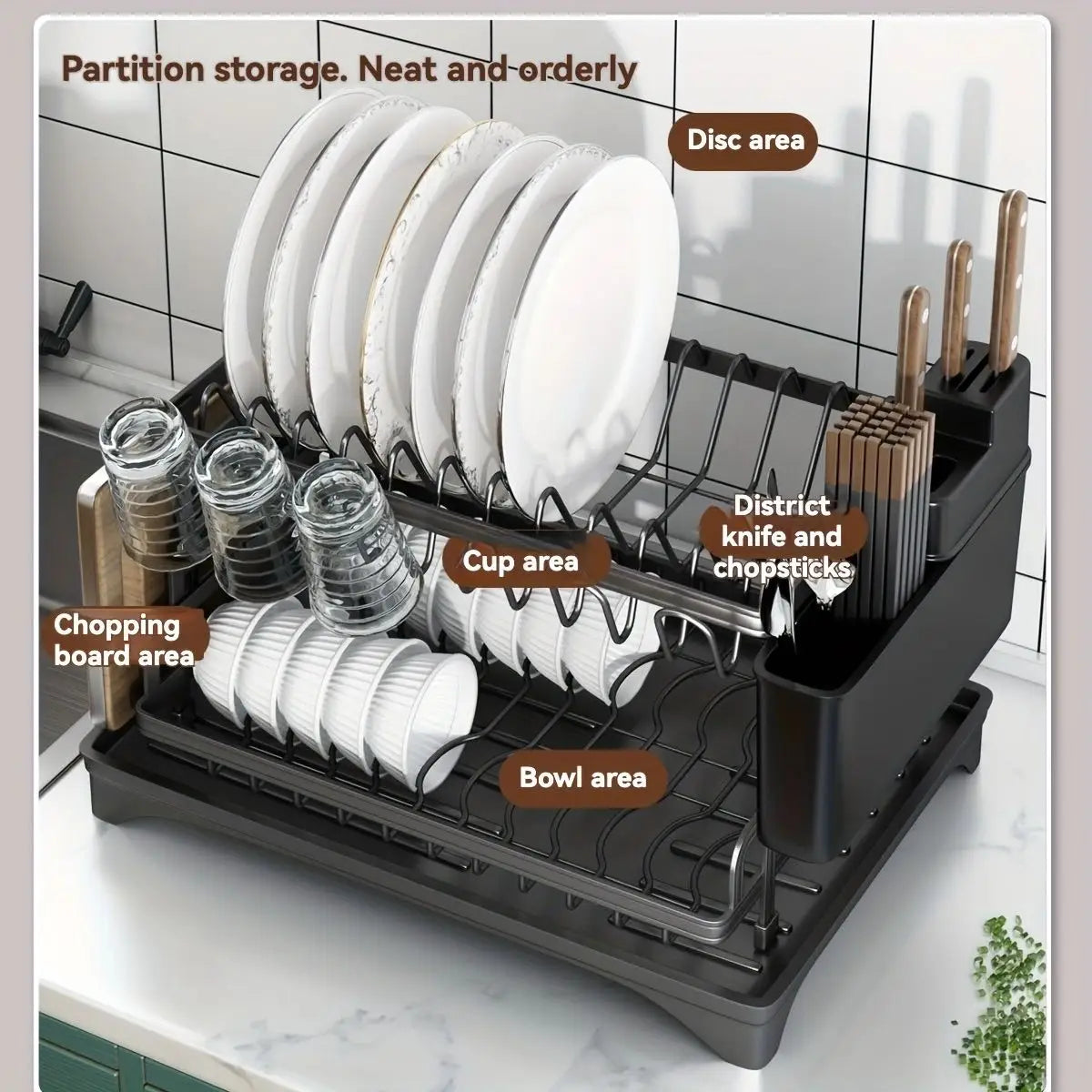 Artfan 2 Tier Dish Drying Rack with Storage Holder & Drainer for Kitchen Organizing