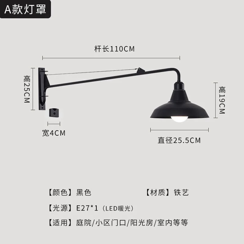 Artfan lighting Black LED Swing Arm Wall Lamp for Outdoor Decor in Bedroom, Balcony & Aisle