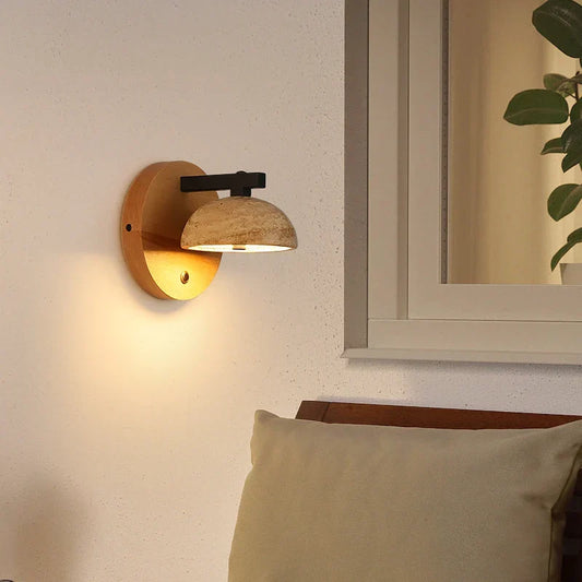 Artfan lighting Black Iron LED Wall Light Fixture Coffee Nordic Wood Switch Bedside Lamp