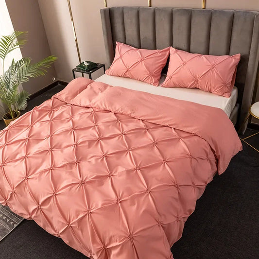 Artfan 3D Pinch Pleated Duvet Cover Set - Solid Color Single Double Bedding - Soft Comforter Cover
