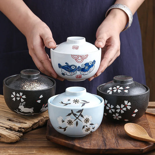 Artfan 4.25" Ceramic Stew Pot Bowl with Lid - Multipurpose Steam Egg Soup Bowl - Small Steaming Cup for Slow Cooking - Home & Restaurant Tableware