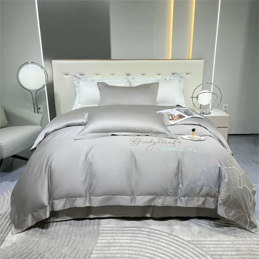 Artfan 1200TC Embroidery Egyptian Cotton Bedding Set 4pcs King Queen Solid Sheet Duvet Cover