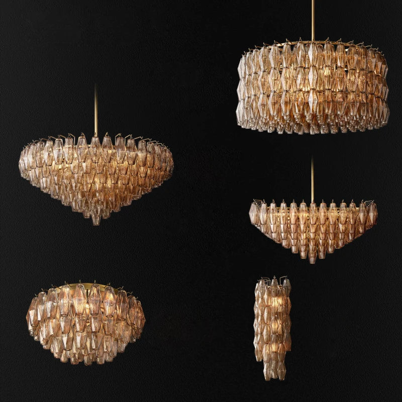 Artfan Art Deco Glass Shade Brass LED Chandelier - Luxury Black Dining Room Ceiling Light