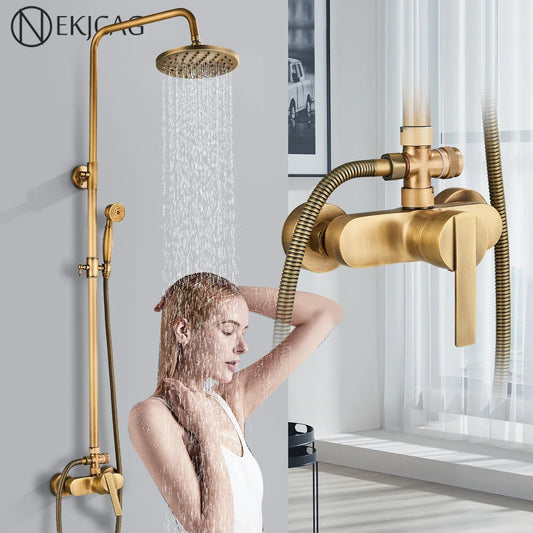 Artfan Antique Brass Shower Set with Handshower, Rainfall Tap Crane