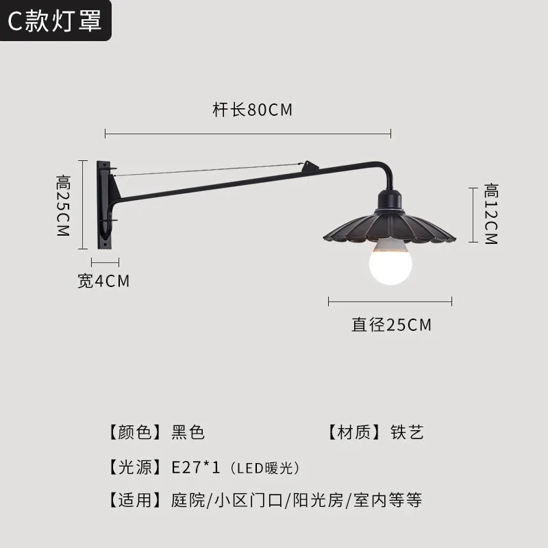 Artfan lighting Black LED Swing Arm Wall Lamp for Outdoor Decor in Bedroom, Balcony & Aisle