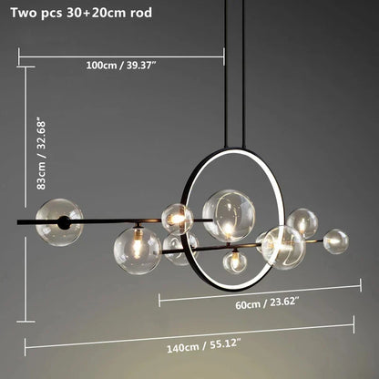Artfan lighting Black Ring LED Pendant Light with Glass Lampshade for Dining Room and Kitchen