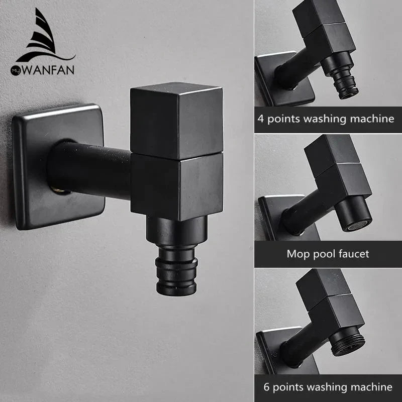 Artfan lighting Black Wall Mount Washing Machine Tap - Garden Outdoor Bathroom Water Faucet