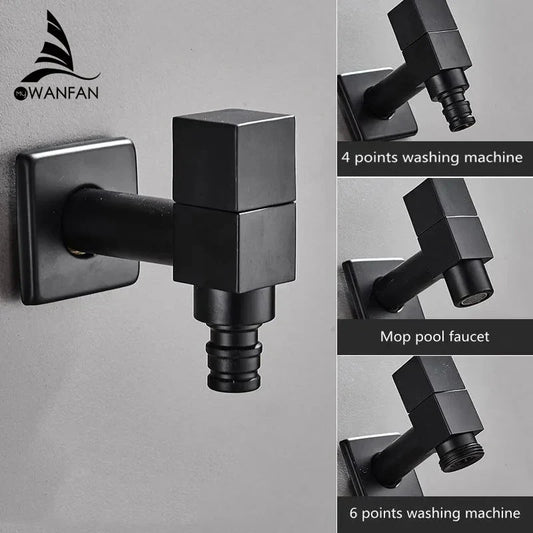 Artfan lighting Black Wall Mount Washing Machine Tap - Garden Outdoor Bathroom Water Faucet