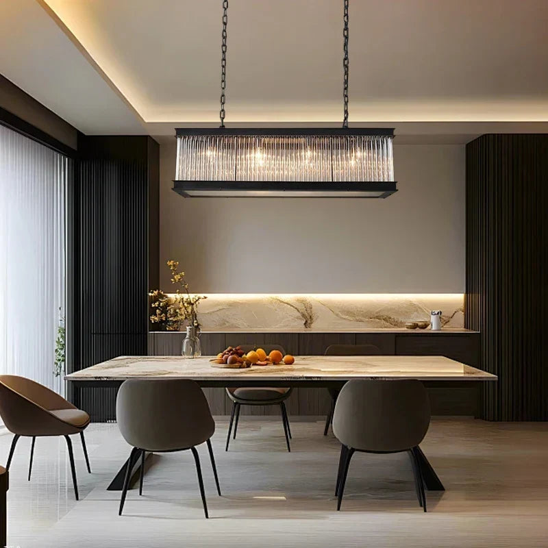 Artfan lighting Black Crystal Glass Rectangle Chandeliers for Dining Room - Luxury Retro Hanglamp