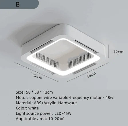 Artfan lighting Bladeless Ceiling Fan Light Remote Control LED Circulator for Bedroom Living Room