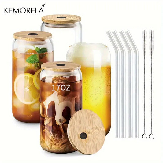Artfan 17oz Glass Tumbler Cups with Glass Straw - Set of 1/2/4