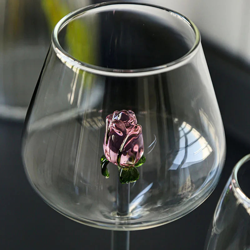 Artfan 3D Rose Stemware Wine Glass, Champagne Flute - Lovely Gift Home Decor