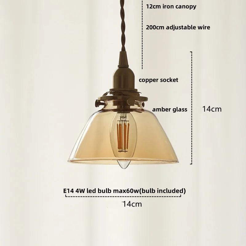 Artfan Amber Glass LED Pendant Light - Nordic Modern Balcony Foyer Coffee Wall Lamp