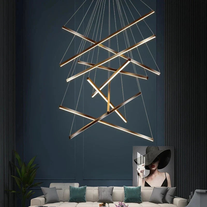 Artfan lighting Black LED Stair Chandelier: Modern Ceiling Pendant Light Fixture for Hall and Living Duplex.