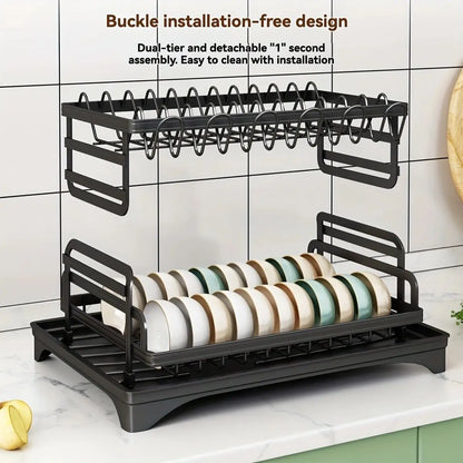 Artfan 2 Tier Dish Drying Rack with Storage Holder & Drainer for Kitchen Organizing