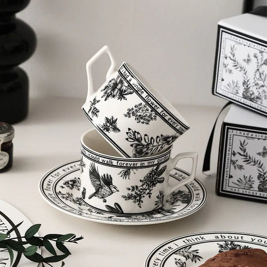 Artfan lighting Black Bird Ceramic Coffee Cup and Saucer Set for English Afternoon Tea and Coffee