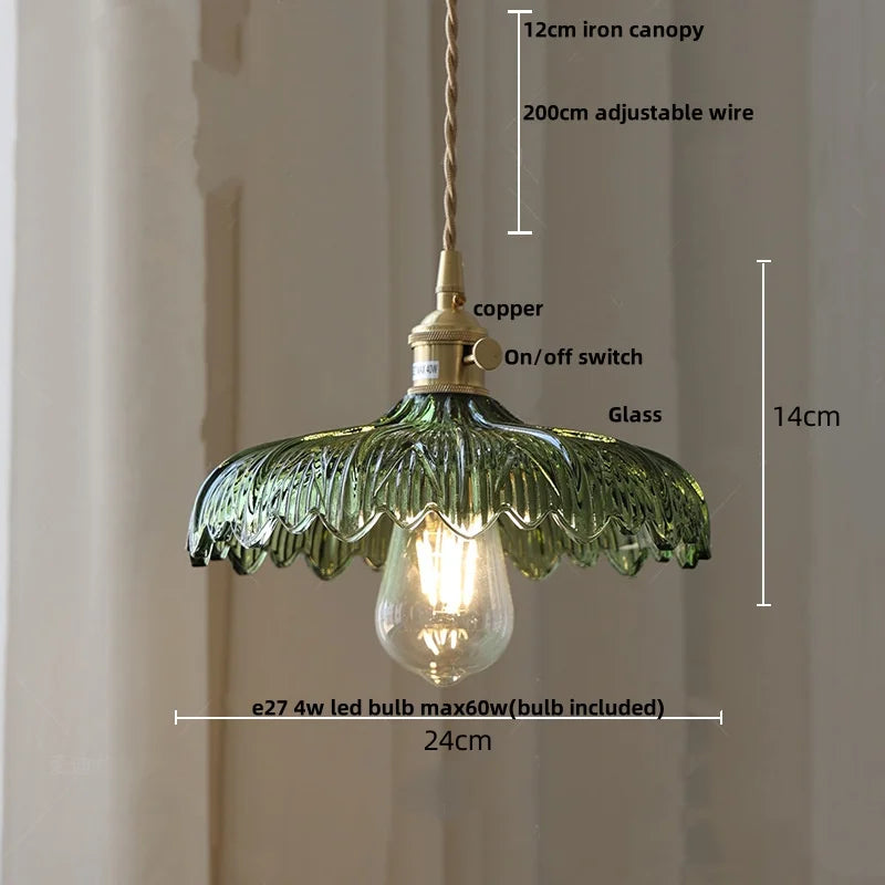 Artfan Green Glass LED Pendant Light | Nordic Modern Copper Knob Switch Hanging Fixture