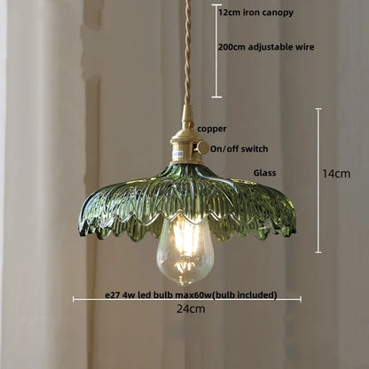 Artfan Green Glass LED Pendant Light | Nordic Modern Copper Knob Switch Hanging Fixture