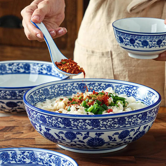 Artfan lighting Blue and White Ceramic Soup Bowl - Perfect for Noodles and Soups