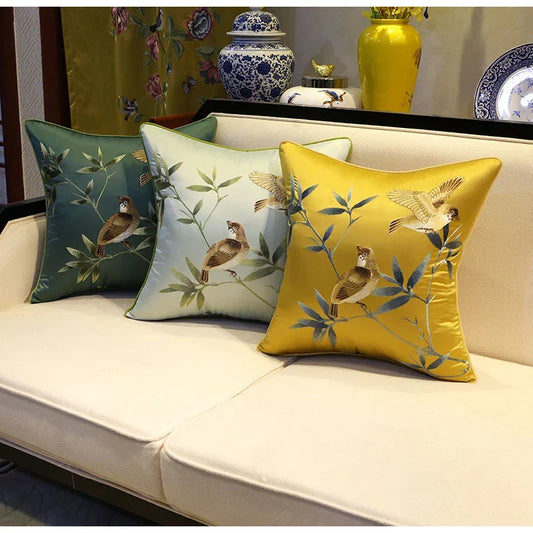 Artfan lighting Birds Branches Embroidered Pillow Covers - Chinoiserie Style Chic Interiors
