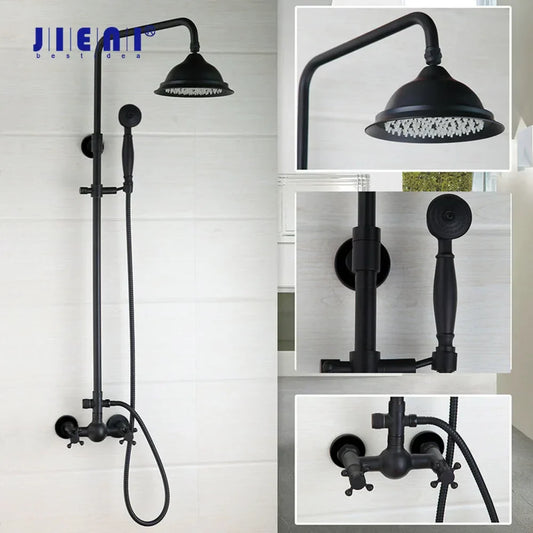Artfan 8 Inch Matte Black Shower Faucet Set with Hand Spray and Rainfall Head