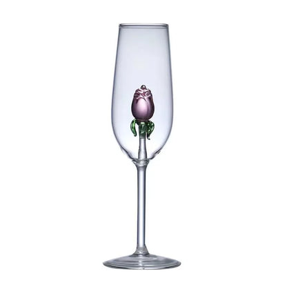 Artfan 3D Rose Stemware Wine Glass, Champagne Flute - Lovely Gift Home Decor