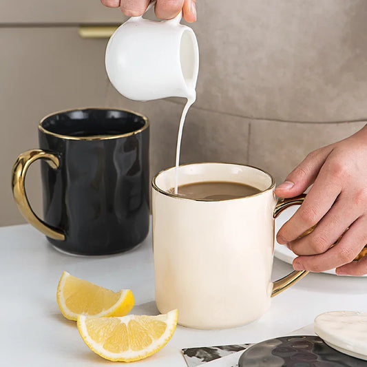 Artfan Nordic Gold Rim Mug Set - Light Luxury Ceramic Coffee Cups with Handle