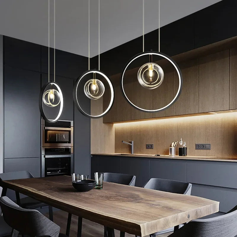 Artfan Ball Bubble LED Chandelier: Modern Round Ring Pendant Light for Dining Room & Bar