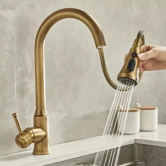 Artfan Antique Brass Kitchen Faucet 360° Rotation Sink Mixer Tap - Tuqiu Design