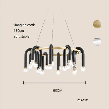 Artfan lighting Black Aluminum Tube Dimmable LED Chandelier with U-Shaped Design