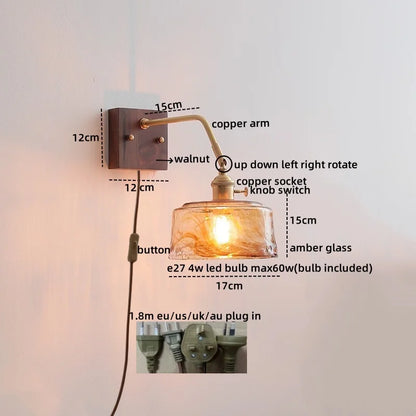 Artfan Amber Glass LED Wall Sconce Pull Chain Switch.