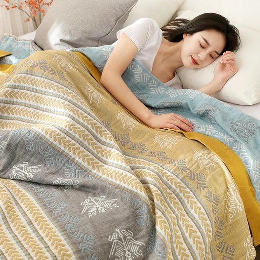 Artfan 100% Cotton Stripe Gauze Towel Quilt - Double/Single - Summer Cool Sheet, Air Conditioning Blanket - Perfect for Travel & Home