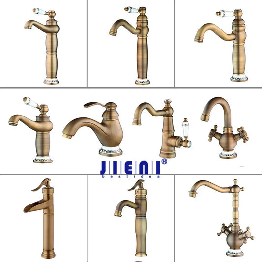 Artfan Antique Brass Swivel Bathroom Faucet Mixer Tap with Single Handle