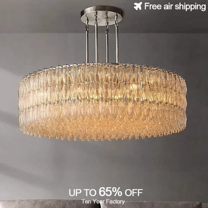 Artfan Art Deco Glass Shade Brass LED Chandelier - Luxury Black Dining Room Ceiling Light