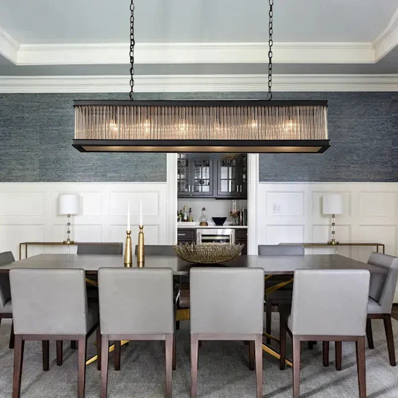 Artfan lighting Black Crystal Glass Rectangle Chandeliers for Dining Room - Luxury Retro Hanglamp