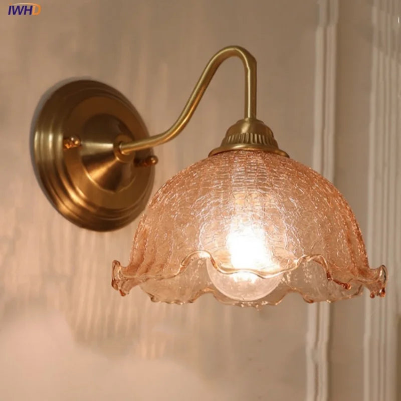 Artfan Amber Glass Wall Sconce Vintage Loft LED Vanity Light Fixture