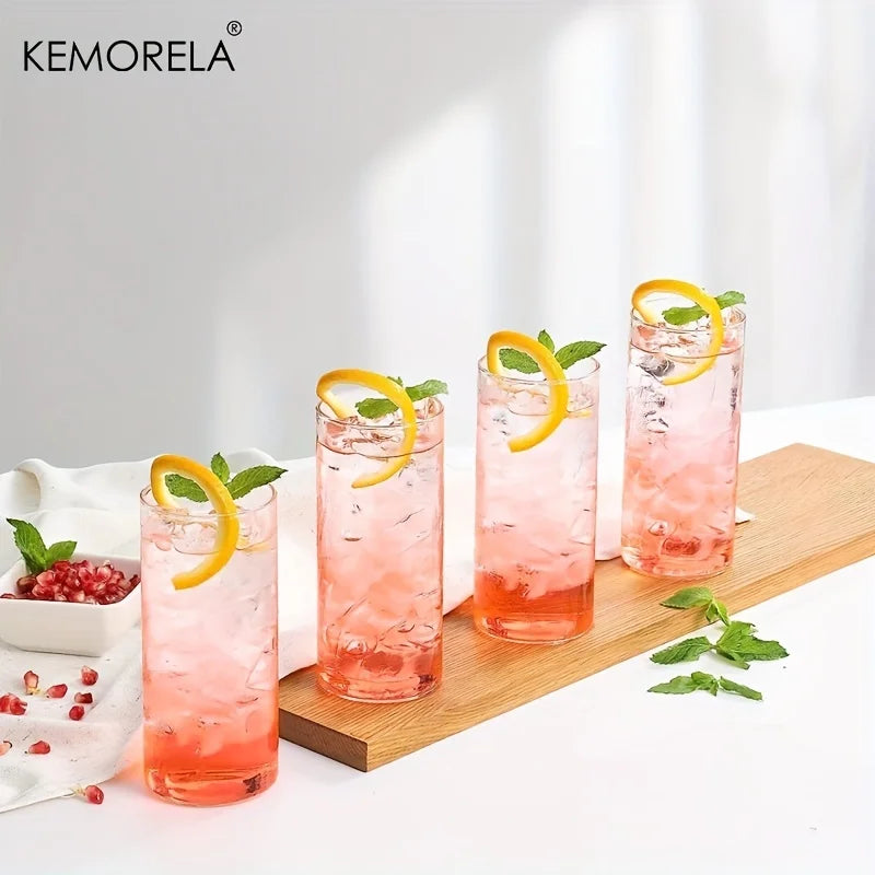 Artfan 4-Piece Set Clear Glass Tumbler Cups with Bamboo Lids and Straws - 600ML