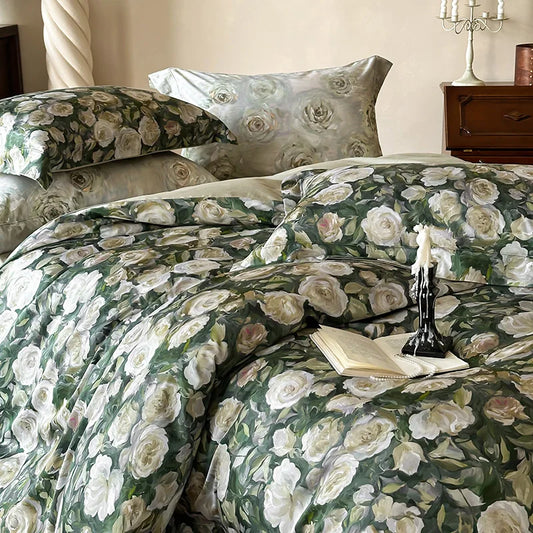 Artfan 1000TC Egyptian Cotton Floral Bedding Set: Duvet Cover, Flat/Fitted Sheet, Pillowcase