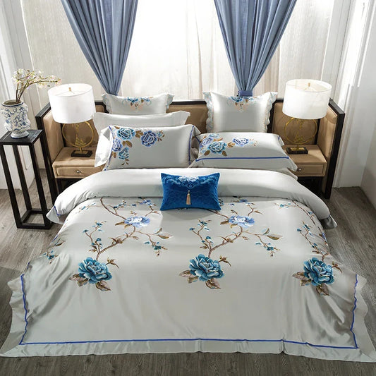 Artfan 200S Embroidery Egyptian Cotton Bedding Set for Queen King Linens