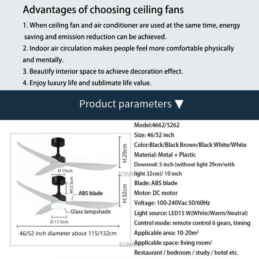 Artfan 52" Plastic Blade Ceiling Fan with Remote Control for Bedroom
