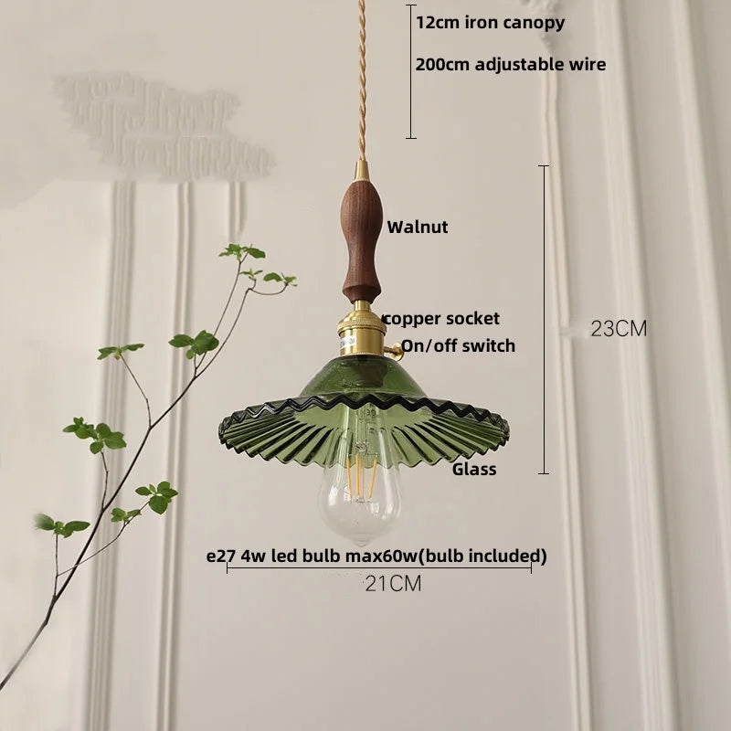 Artfan Green Glass LED Pendant Light | Nordic Modern Copper Knob Switch Hanging Fixture